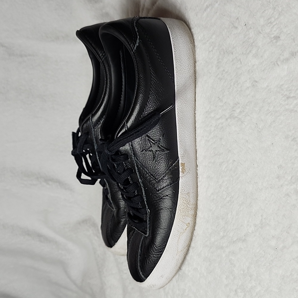 Converse Black Leather Low Top Sneakers Men 9 Women 10.5 Unisex - Picture 5 of 8